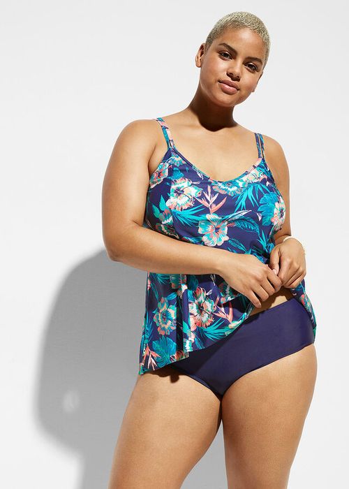 B.P.C tankini w kolorowy wzór roślinny i granatowe figi r.50