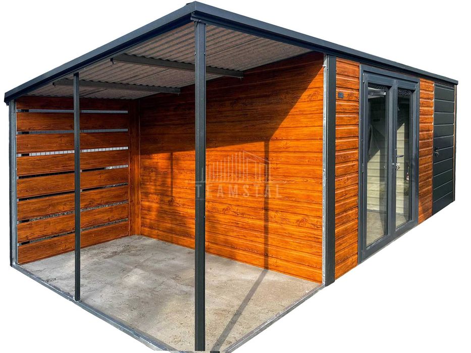 Schowek domek ogrodowy 4x3m wiata 1,5m drzwi drzwi szklane PCV  TS1214