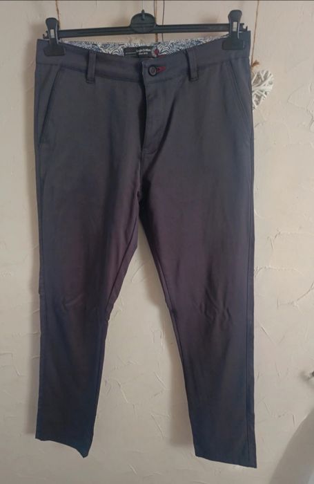 Grafitowe spodnie eleganckie męskie chinosy W32 L34