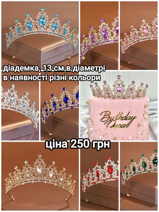 Діадеми, корони металеві, глітер, підложка,топери