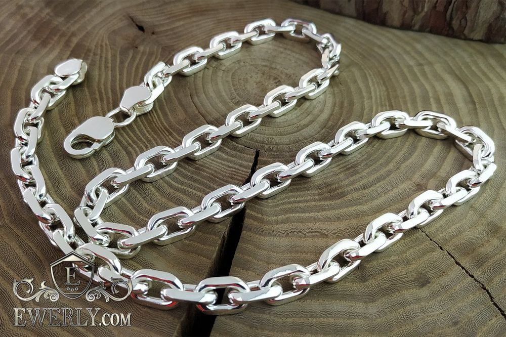 Большая, толстая серебряная Якорная цепочка. Ланцюг срібний Якір