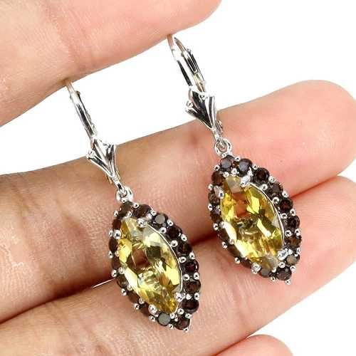 Серьги из серебра 925 пробы с цитрином и раух топазом