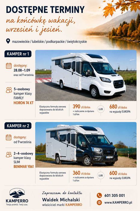 Wynajem KAMPERA | już od 360 zł/doba |