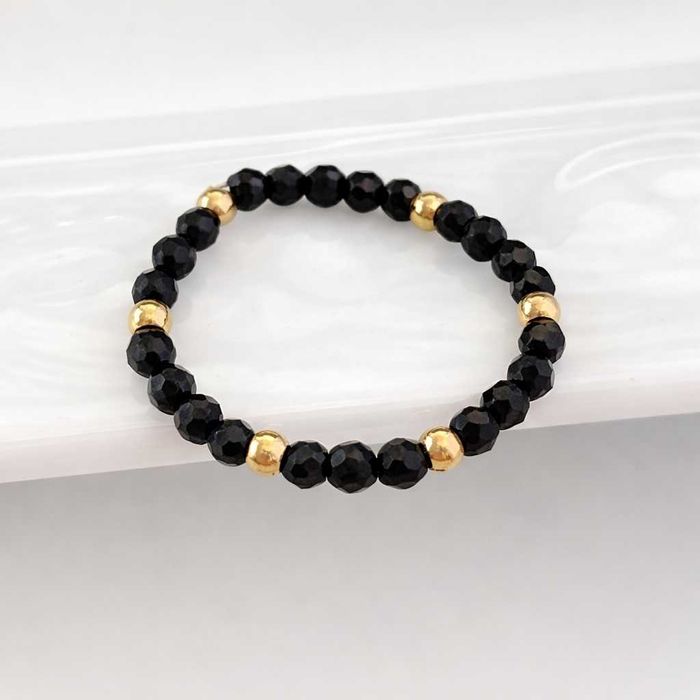 Pierścionek turmalin czarny kamień naturalny elastyczny 2 mm