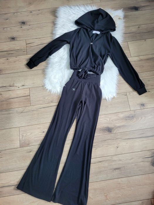 Dres la perla czarny prążek komplet bluza dzwony s