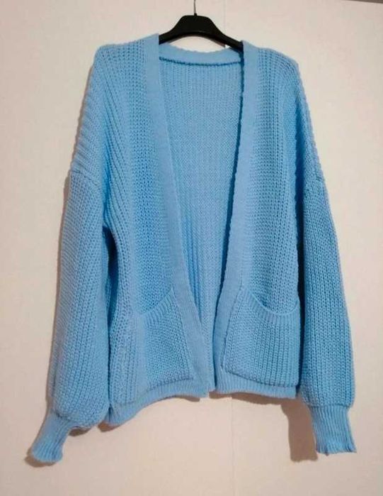 Sweter kardigan niebieski prążek baby blue m l xl