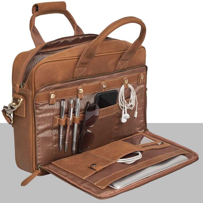 Torba męska / unisex skórzana na laptopa dokumenty Jasny brąz