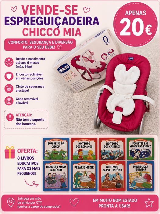 Espreguicadeira Chicco + oferta 8 livros