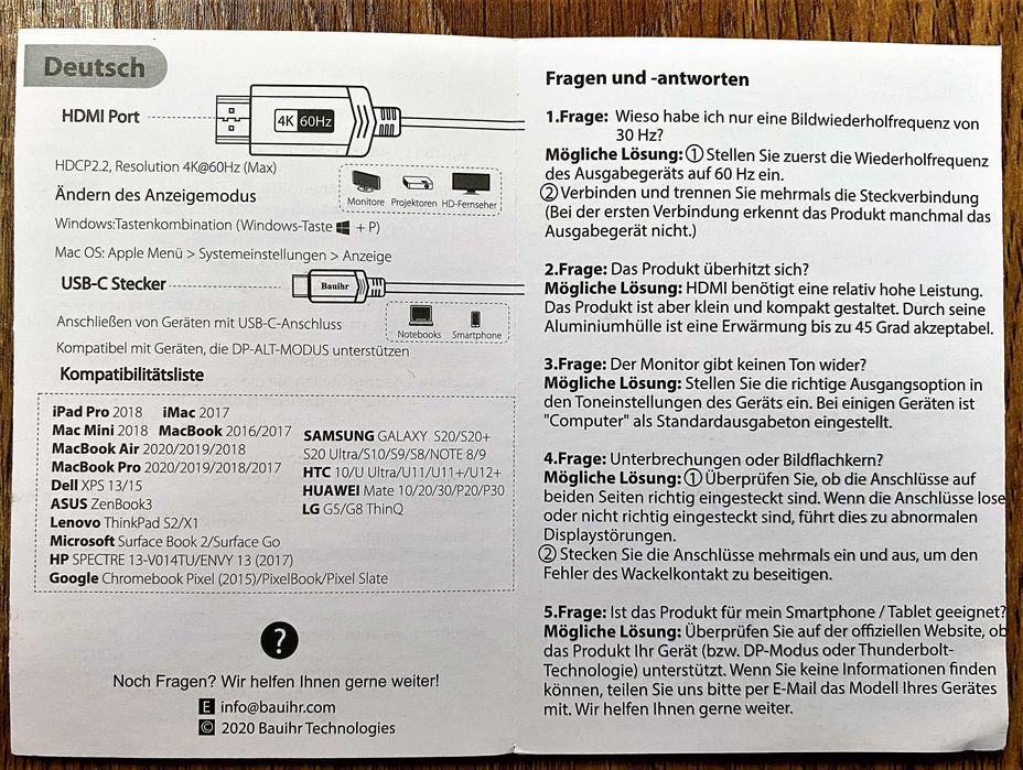 кабель USB-C HDMI 4K 2K 60Hz 1.8m