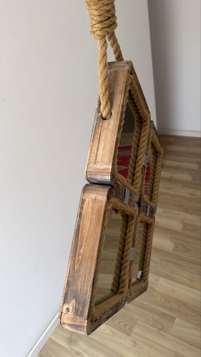 Espelho artesanal em corda e madeira