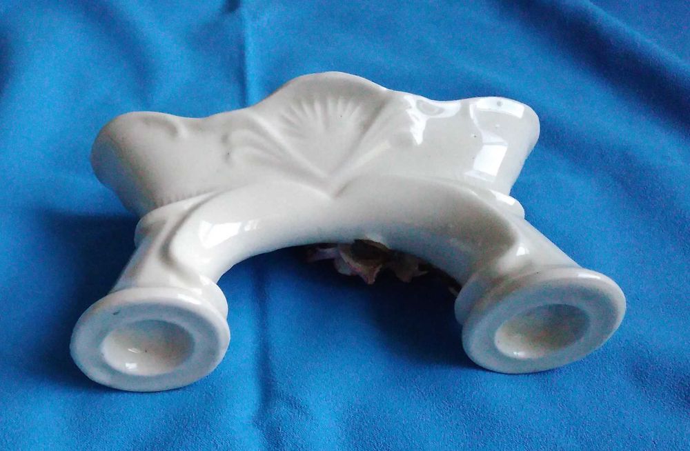 świecznik ceramiczny ozdobny PRL kwiaty podwójny
