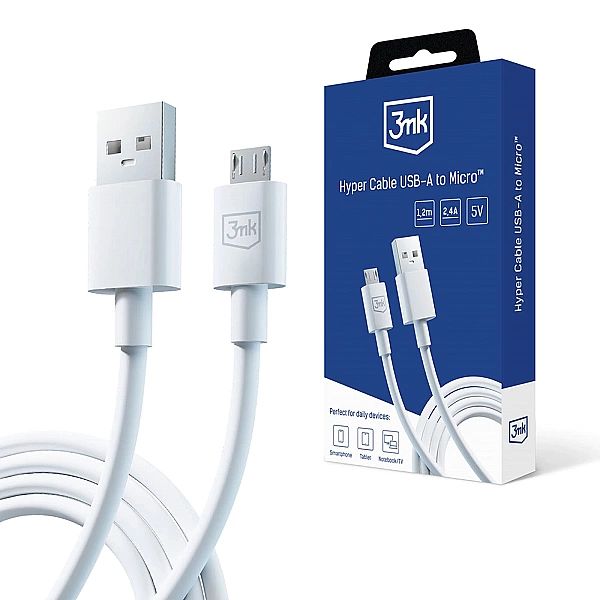 Kabel 3mk Hyper Cable USB-A / micro USB 5V 2,4A 1.2m - biały