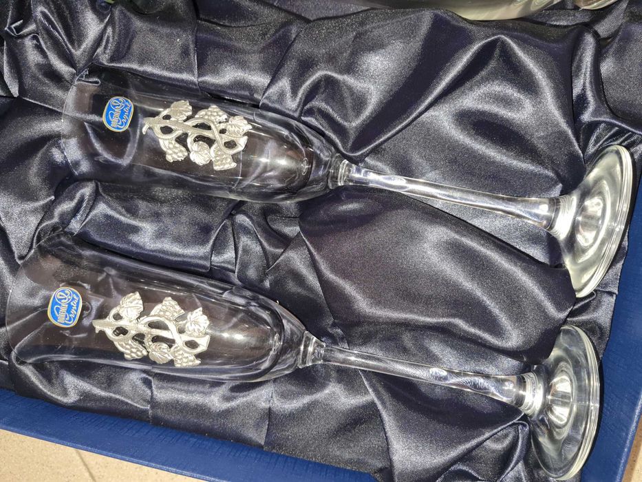 Flutes e balde Crystal Bohemia e estanho