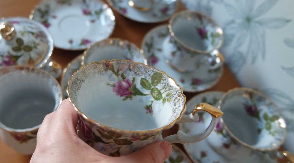 Zestaw kawowy Chodzież róża filiżanki mlecznik cukiernica