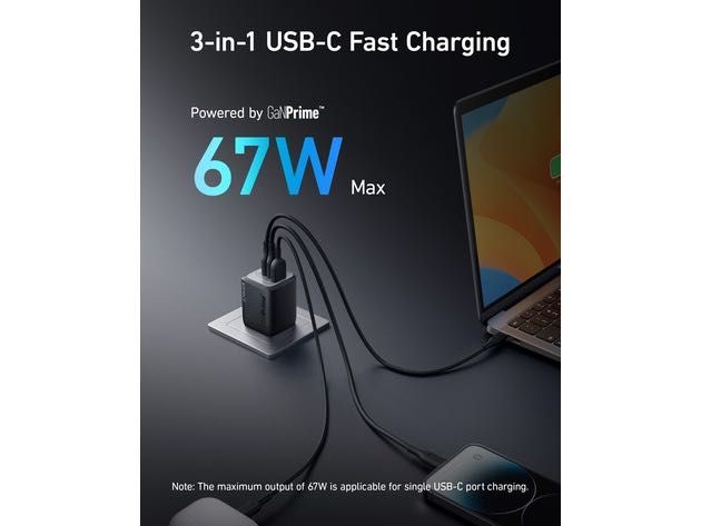Швидкий зарядний пристрій ANKER GaNPrime™ 67W. Складна вилка. A2669.