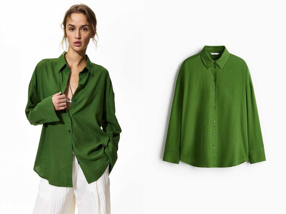 Bluzka Koszula Premium Lniana S nowa kolekcja zielony PROMOCJA oversize