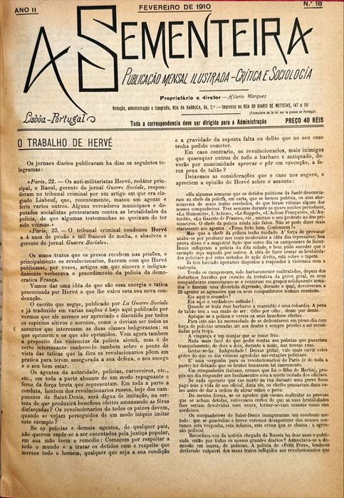 A Sementeira - 1908/1910 - Revista Critica e Sociologia
