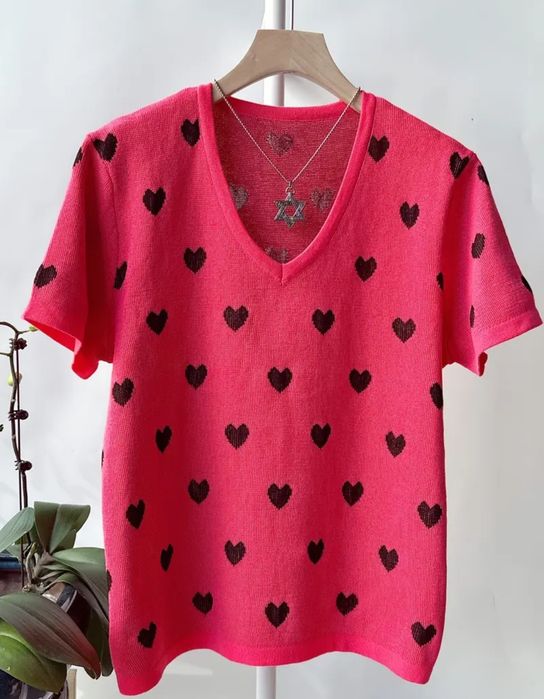 Sweterek XL serca pink różowy bluzka