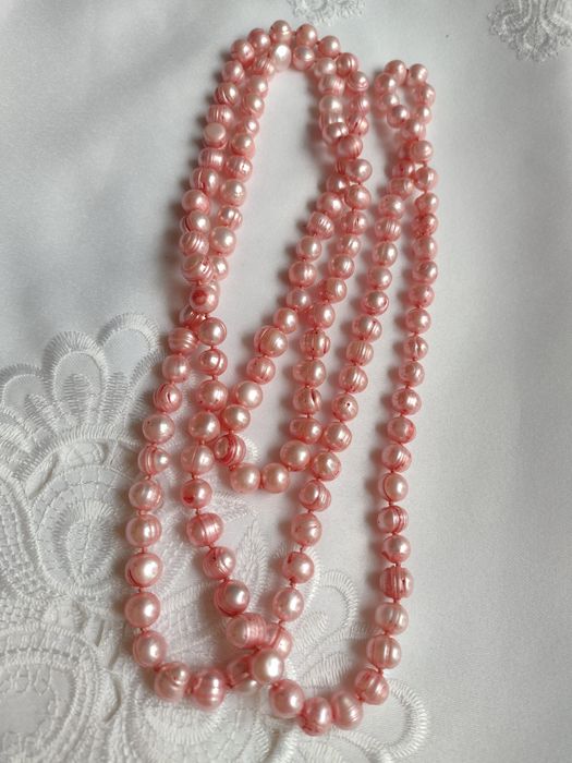 naszyjnik 120cm perły perełki blado różowe