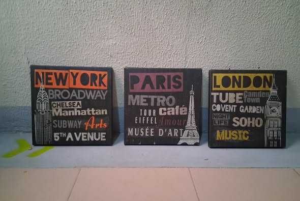 3 Quadros em Tela / 3 Paintings on Canvas -  New York, Paris, London
