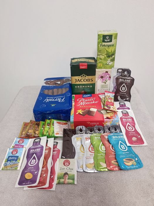 Zestaw komplet spożywczy słodyczy wedel jacobs kawa bolero hetbaty