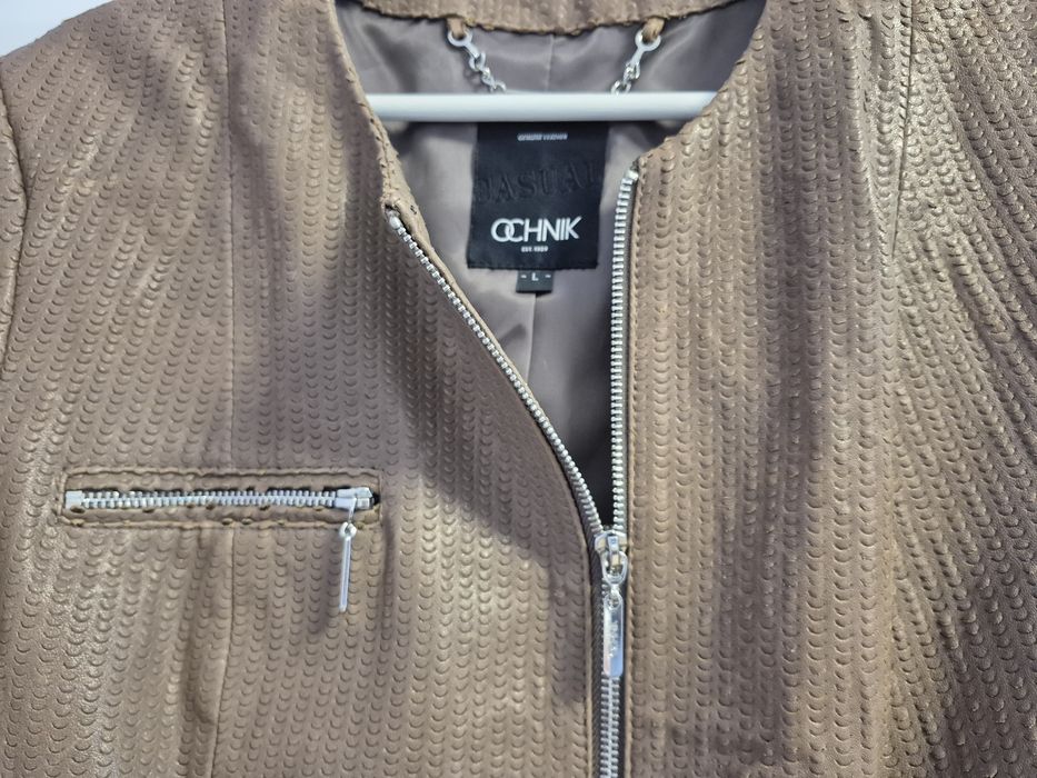 Kurtka skóra OCHNIK L Brąz Kakao jodełka jak Nowa