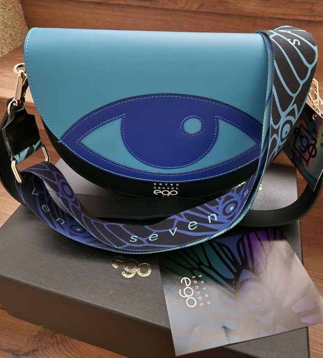 Torebka Ego Seven Senses, skóra naturalna,  niebieska, 3 paski