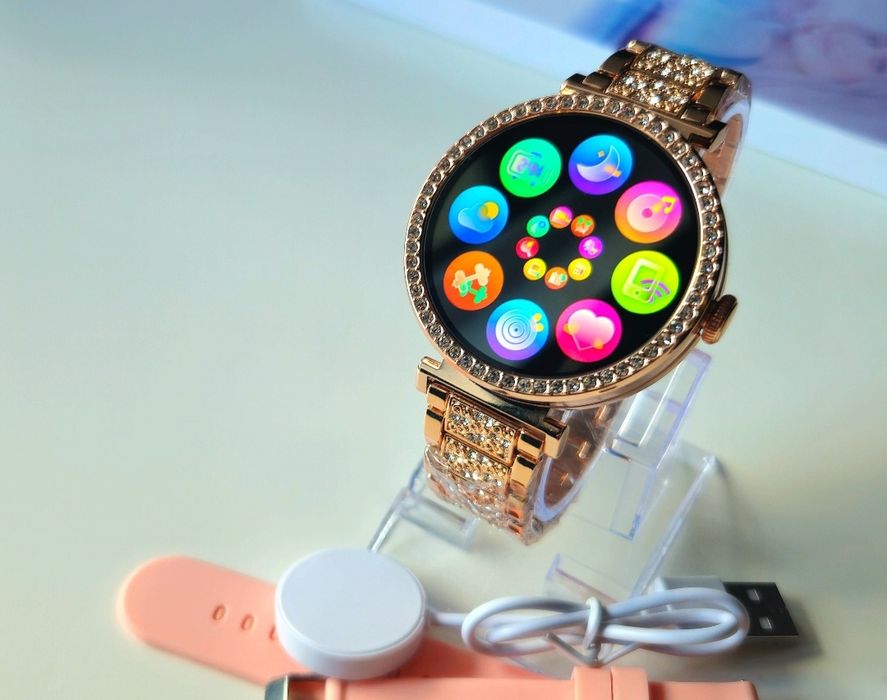 Smartwatch nowy zegarek damski kryształki sport zdrowie elegancki
