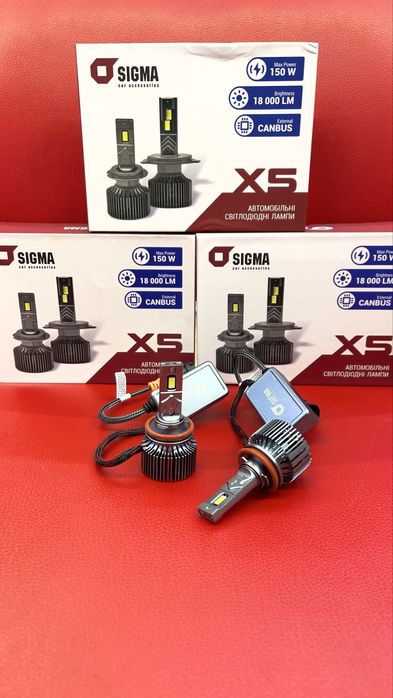 Лед лампи Sigma 75Вт 18000Лм у цоколях  H7/H11/HB3/HB4/H4