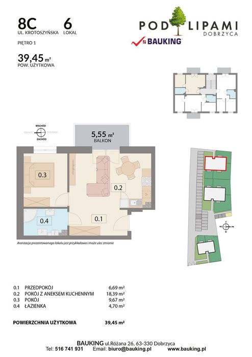 Apartament 2 pokojowy w centrum Dobrzycy  - 40 m2 + balkon