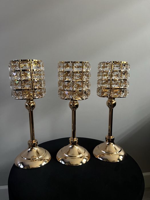 Komplet wysokich świeczników złote glamour Home&You