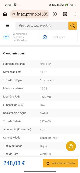 Samsung - Smartwatch Galaxy Fe - Sm- R861