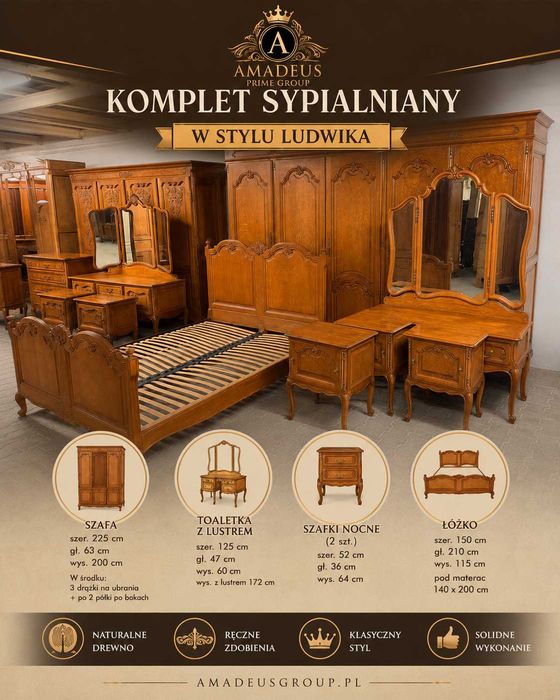 Elegancki komplet mebli sypialnianych w stylu Ludwika Sypialnia Ludwik