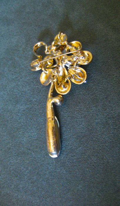 Alfinete / Broche / Pregadeira Flor Verde e Dourada NOVO