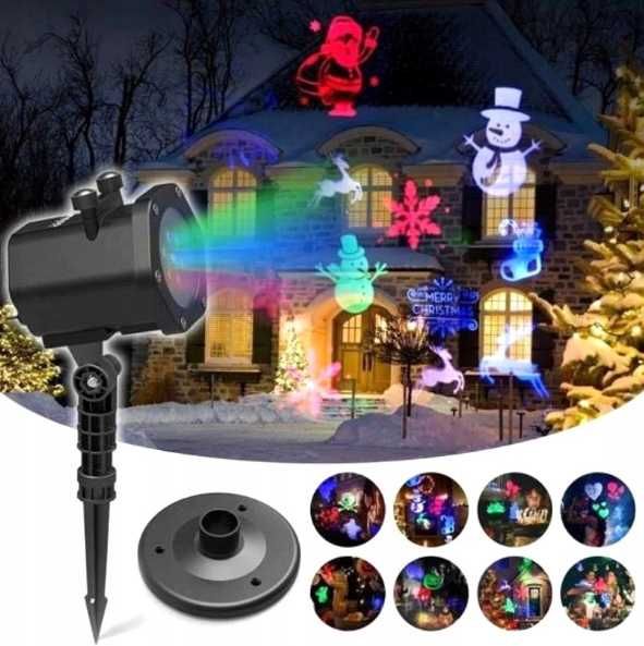 NOWY PROJEKTOR LED świąteczny 12 wymiennych slajdów 12x4 (48 obrazków)