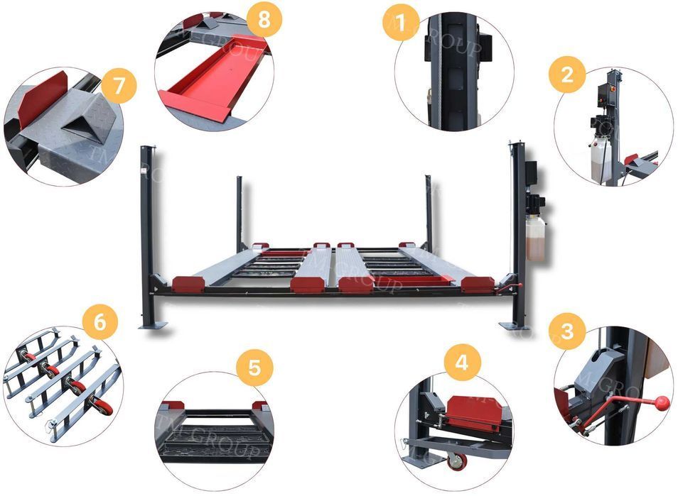 Podnośnik czterokolumnowy, garaż dwustanowiskowy samochodowy, warsztat