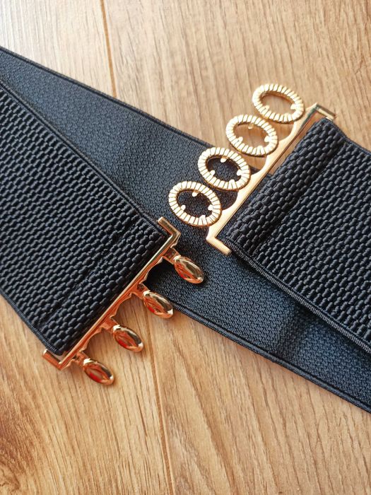 Czarny pasek złote elementy 70 80 nowy