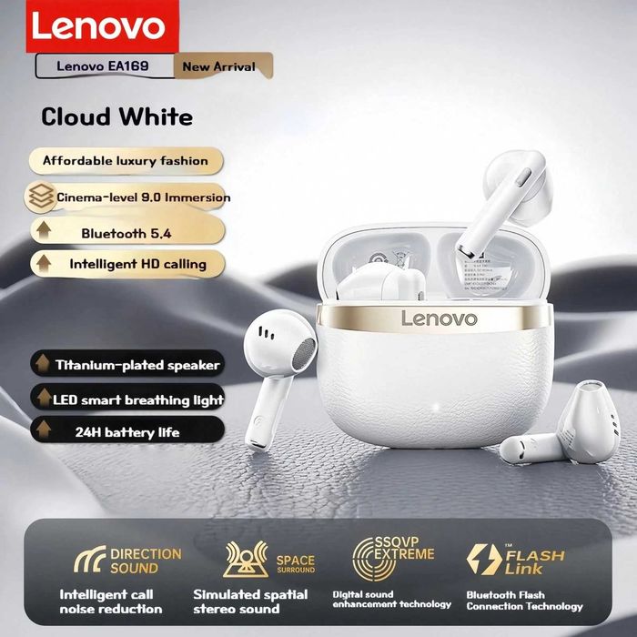 Auriculares/Fones Lenovo EA169 | Bluetooth 5.4 + ENC para chamadas [Novo/Selado]