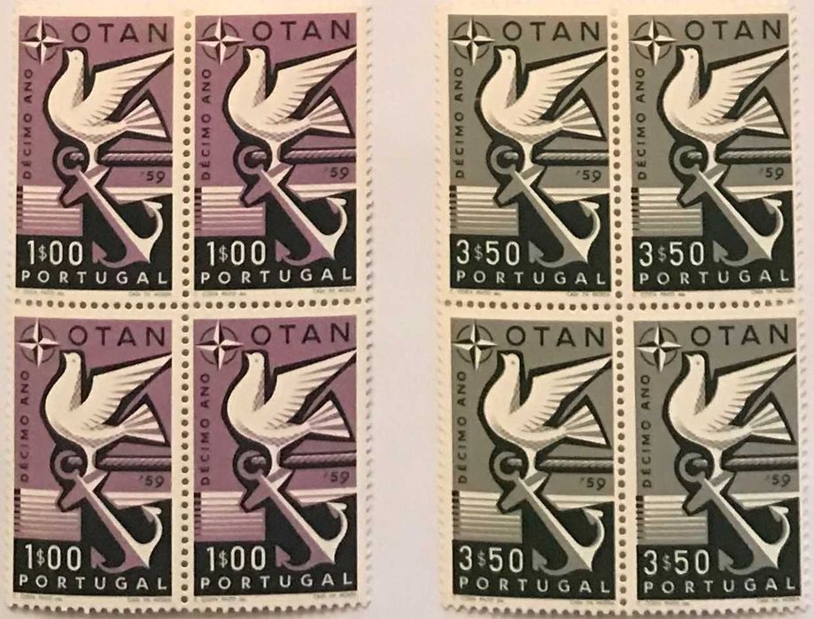 Série completa de 2 quadras de selos novos - 10. aniv. da OTAN - 1960
