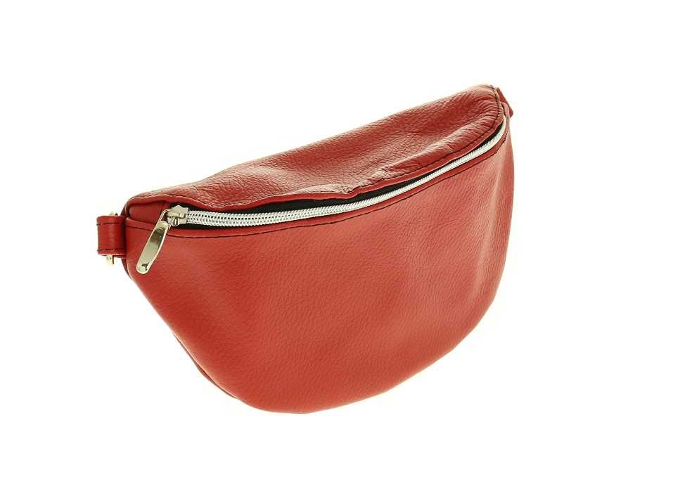 Damska nerka skórzana czerwona saszetka na pas do ramię PL producent