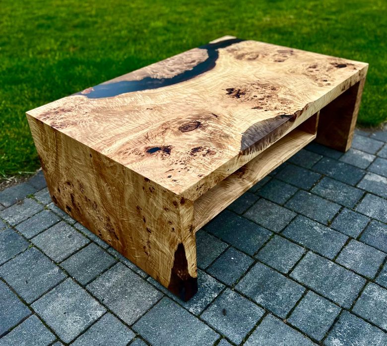 Drewniany stolik kawowy czeczot topola dąb żywica epoksydowa loft #48
