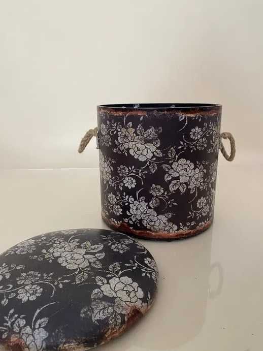 Cesto/Banco com Tampa efeito Rústico