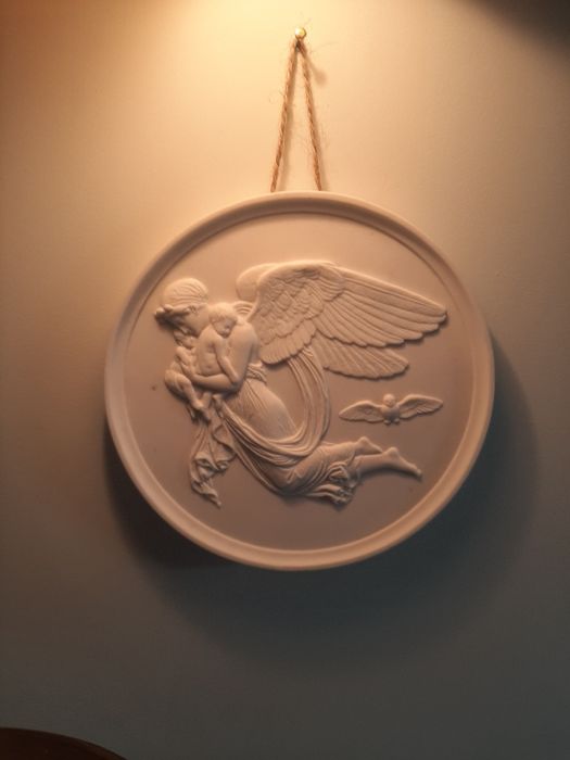 Piękna porcelanowy obraz plakieta XIX wiek Alegoria Nocy Sen i Śmierć