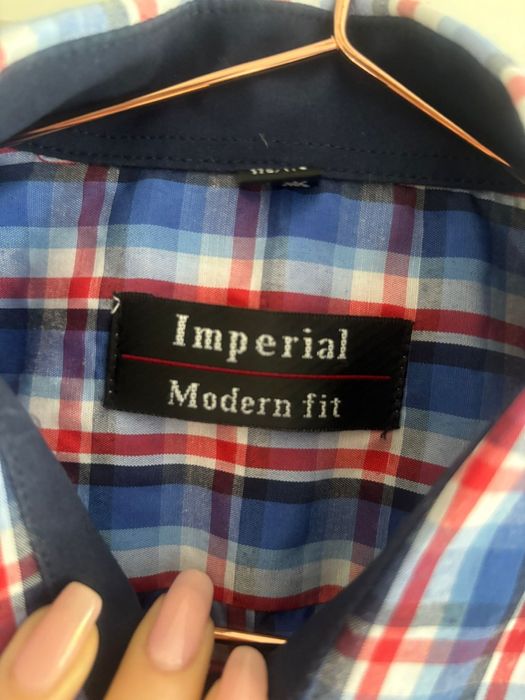 Moda męska - Niebieska w czerwoną kratę. Imperial Modern Fit.