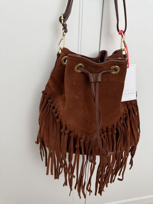 Skórzana zamszowa torebka worek Masha Clothes nowa z metkami