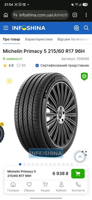Літній MICHELIN 215 60 R17