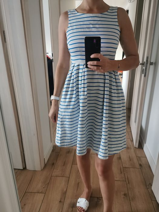 Holly white 36 S 97% bawełna sukienka rozkloszowana w paski biala
