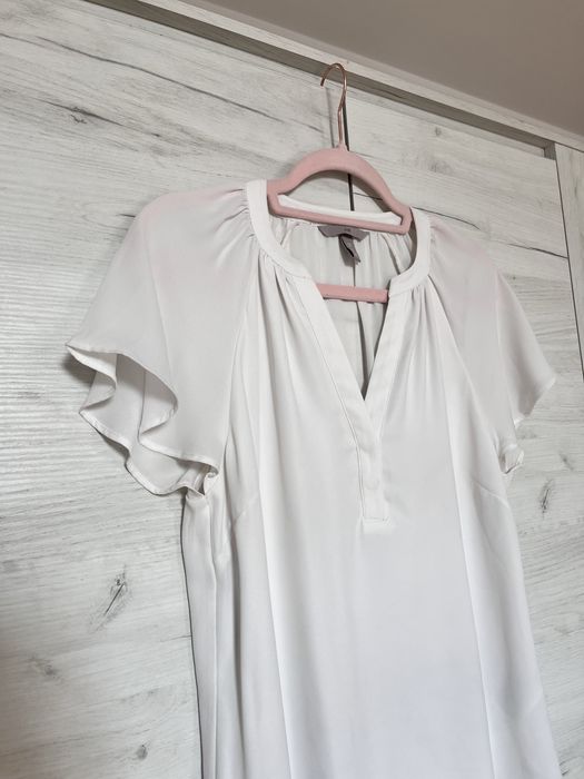 Biała bluzka elegancka 38 M H&M z krótkim rękawem