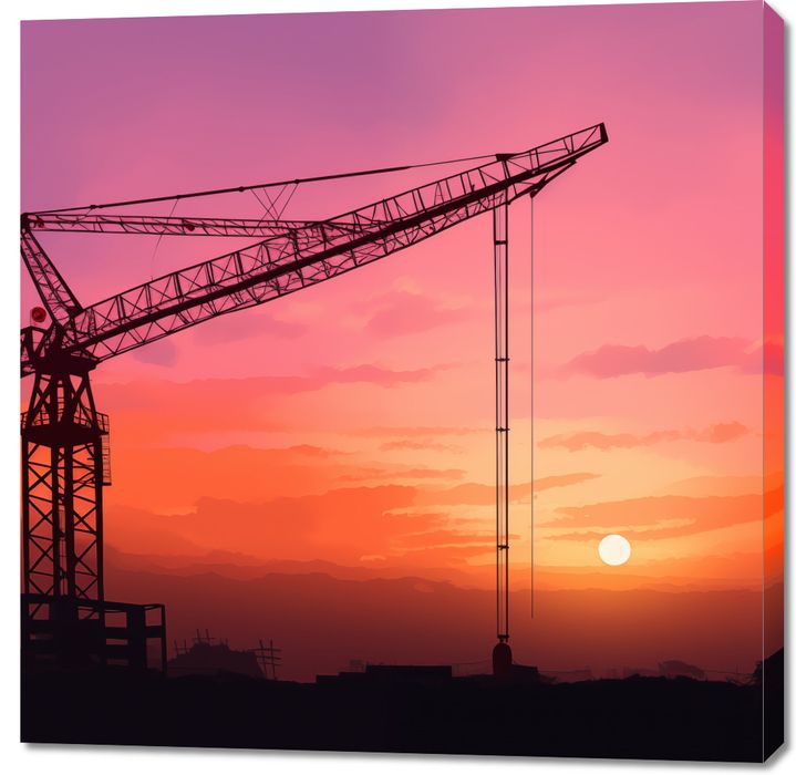 Obraz 100x100cm Wieczorny Klimat na Budowie