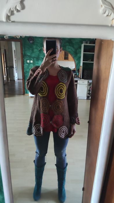 Sweter handmade wełna prawdziwa boho hippie